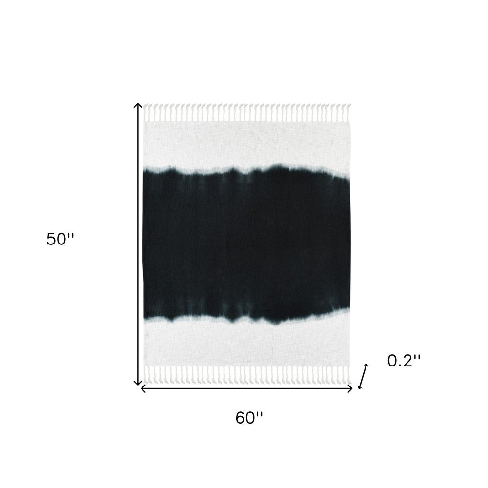 50" X 60" Black and White Woven Cotton Ombre Throw Blanket with Fringe