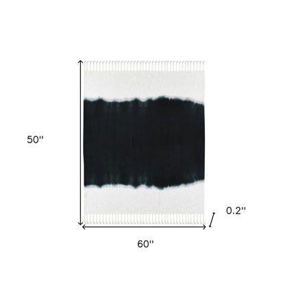 50" X 60" Black and White Woven Cotton Ombre Throw Blanket with Fringe