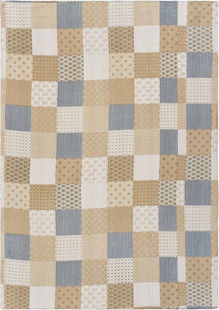 70" X 50" Pale Pink Kantha Cotton Patchwork Throw Blanket with Embroidery