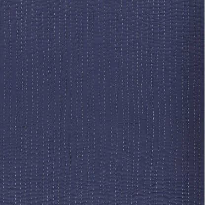 60" X 50" Blue Kantha Cotton Throw Blanket with Embroidery