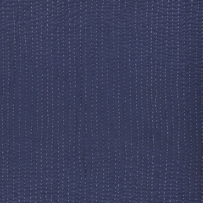 60" X 50" Blue Kantha Cotton Throw Blanket with Embroidery