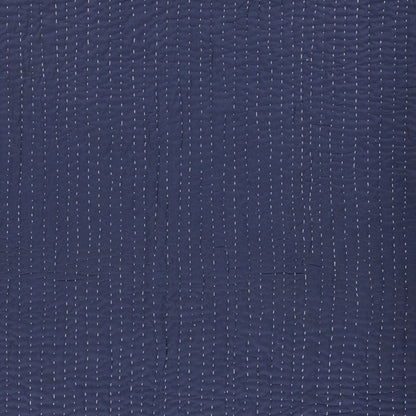 60" X 50" Blue Kantha Cotton Throw Blanket with Embroidery