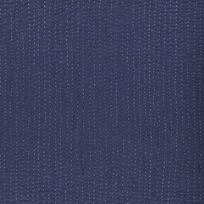 60" X 50" Blue Kantha Cotton Throw Blanket with Embroidery