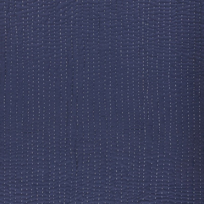 60" X 50" Blue Kantha Cotton Throw Blanket with Embroidery