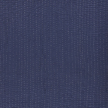 60" X 50" Blue Kantha Cotton Throw Blanket with Embroidery