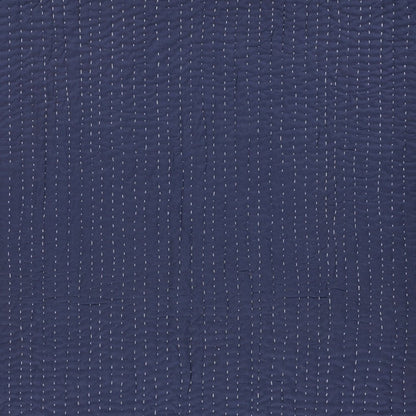 60" X 50" Blue Kantha Cotton Throw Blanket with Embroidery