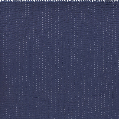60" X 50" Blue Kantha Cotton Throw Blanket with Embroidery