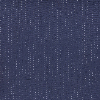 60" X 50" Blue Kantha Cotton Throw Blanket with Embroidery