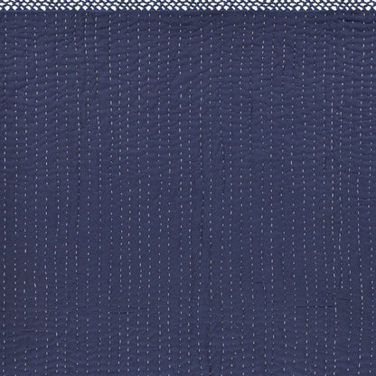 60" X 50" Blue Kantha Cotton Throw Blanket with Embroidery