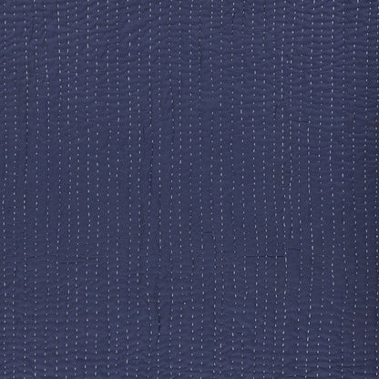60" X 50" Blue Kantha Cotton Throw Blanket with Embroidery