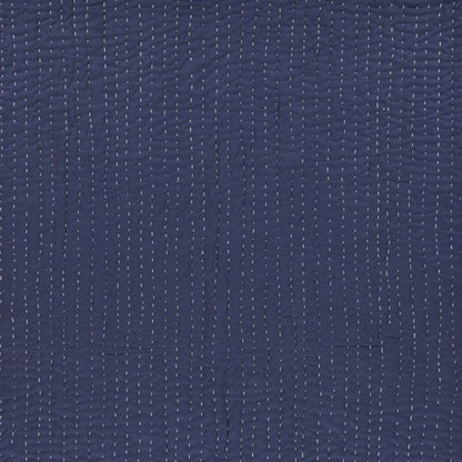 60" X 50" Blue Kantha Cotton Throw Blanket with Embroidery