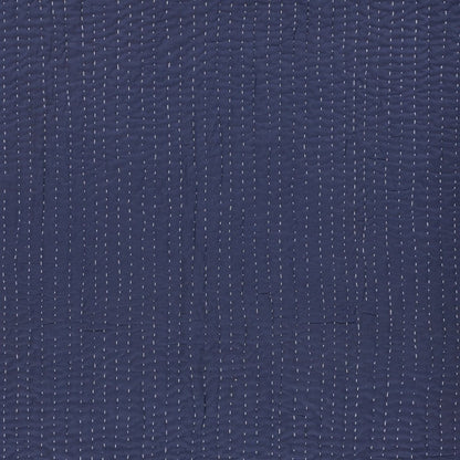 60" X 50" Blue Kantha Cotton Throw Blanket with Embroidery
