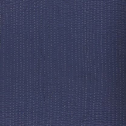 60" X 50" Blue Kantha Cotton Throw Blanket with Embroidery