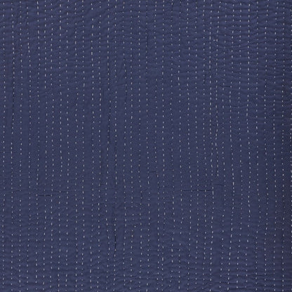 60" X 50" Blue Kantha Cotton Throw Blanket with Embroidery