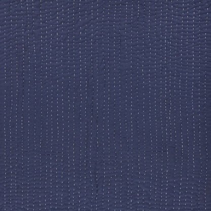 60" X 50" Blue Kantha Cotton Throw Blanket with Embroidery