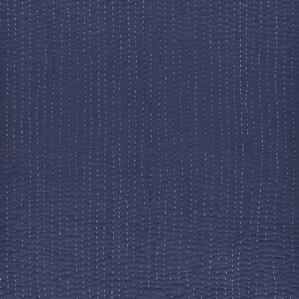 60" X 50" Blue Kantha Cotton Throw Blanket with Embroidery