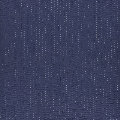 60" X 50" Blue Kantha Cotton Throw Blanket with Embroidery