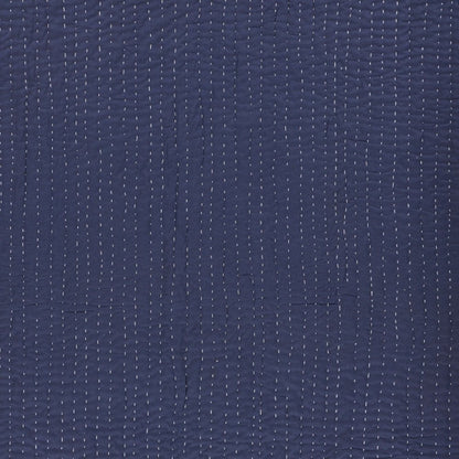 60" X 50" Blue Kantha Cotton Throw Blanket with Embroidery