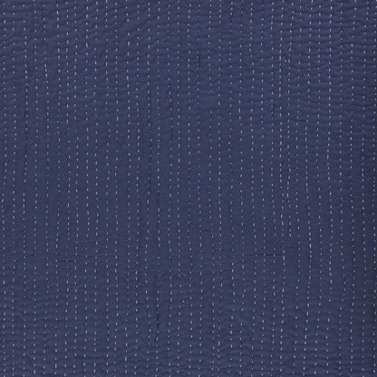 60" X 50" Blue Kantha Cotton Throw Blanket with Embroidery