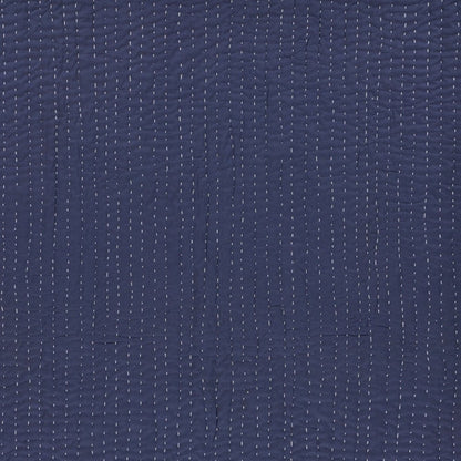 60" X 50" Blue Kantha Cotton Throw Blanket with Embroidery