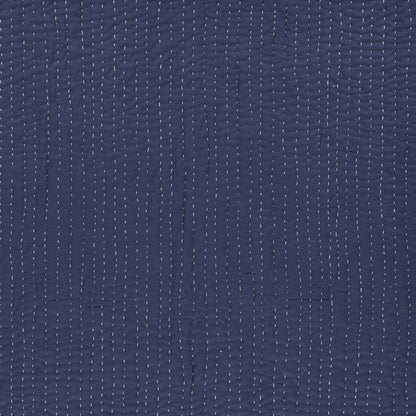 60" X 50" Blue Kantha Cotton Throw Blanket with Embroidery