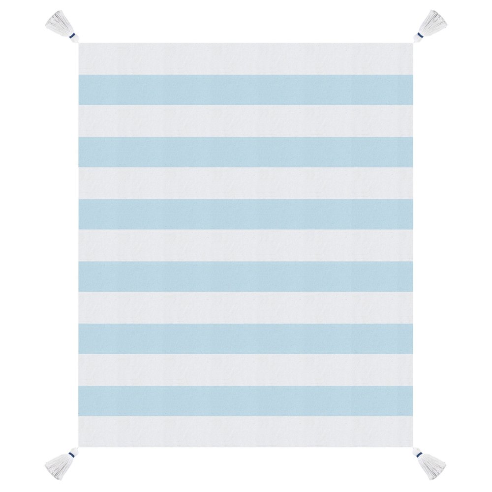 50" X 60" Blue and White Cotton Woven Striped Throw Blanket with Tassels