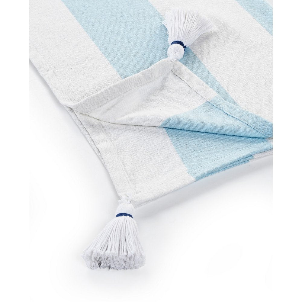 50" X 60" Blue and White Cotton Woven Striped Throw Blanket with Tassels