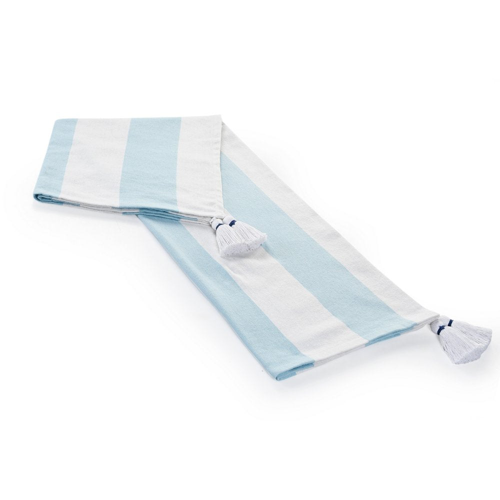50" X 60" Blue and White Woven Cotton Striped Throw Blanket with Tassels