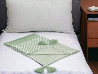 50" X 60" Blue Woven Cotton Striped Throw Blanket with Tassels