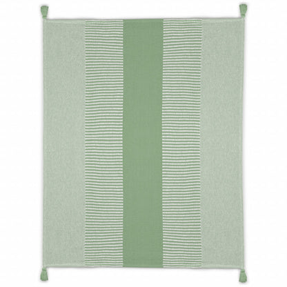 60" X 50" Green Woven Cotton Striped Throw Blanket with Tassels