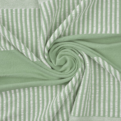 60" X 50" Green Woven Cotton Striped Throw Blanket with Tassels