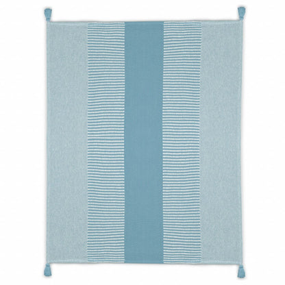 60" X 50" Green Woven Cotton Striped Throw Blanket with Tassels