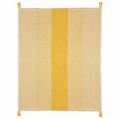 50" X 60" Blue Woven Cotton Striped Throw Blanket with Tassels