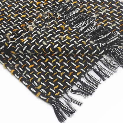 50" X 60" Black And Gold Geometric Cotton Woven Throw Blanket with Tassels