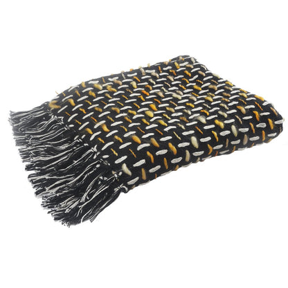 50" X 60" Black And Gold Geometric Cotton Woven Throw Blanket with Tassels