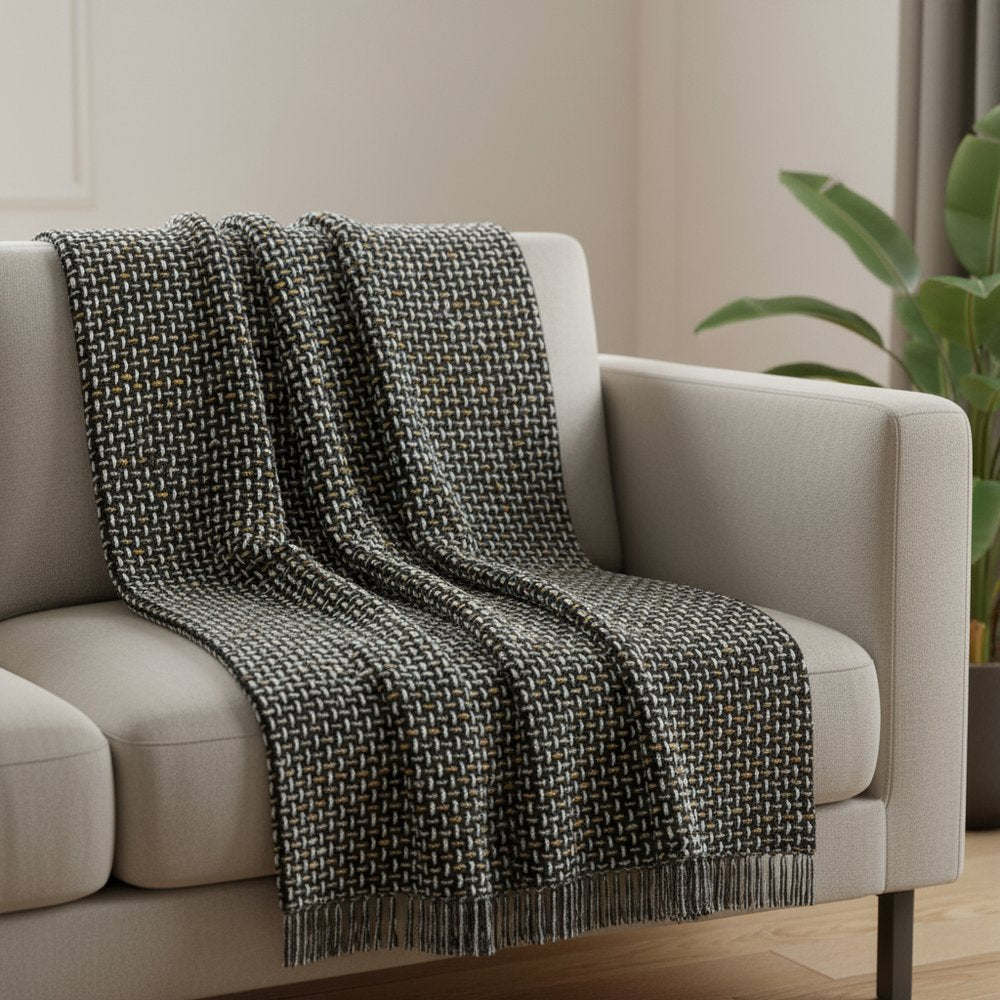 50" X 60" Black And Gold Geometric Cotton Woven Throw Blanket with Tassels