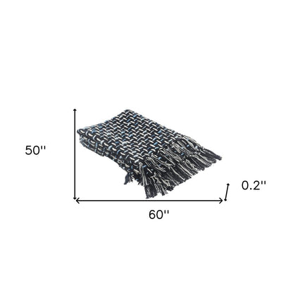 50" X 60" Black And Gold Geometric Cotton Woven Throw Blanket with Tassels