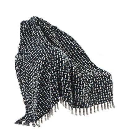 50" X 60" Black And Gold Geometric Cotton Woven Throw Blanket with Tassels