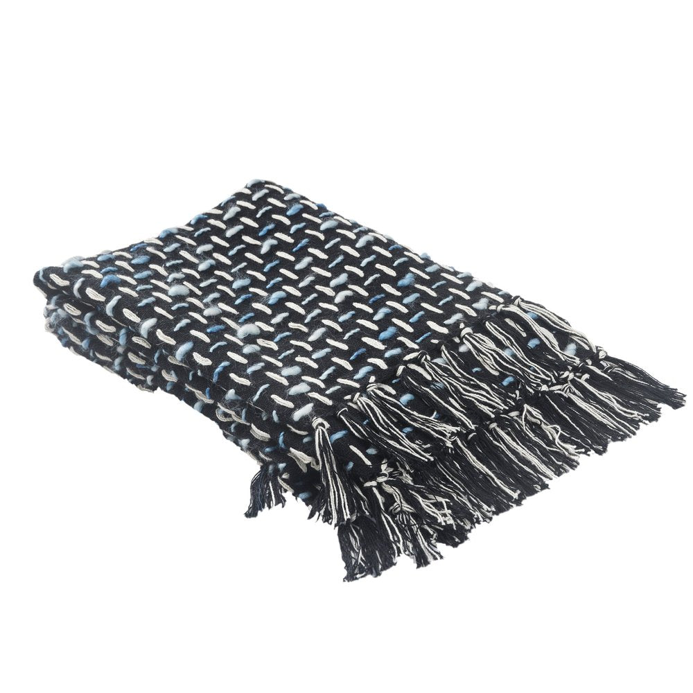 50" X 60" Black And Gold Geometric Cotton Woven Throw Blanket with Tassels
