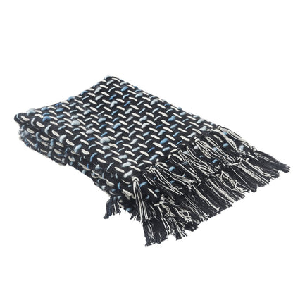 50" X 60" Black And Gold Geometric Cotton Woven Throw Blanket with Tassels