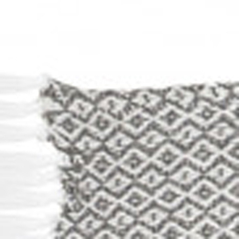 50" X 60" Gray and White Woven Cotton Geometric Throw Blanket with Fringe