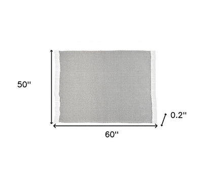 50" X 60" Gray and White Woven Cotton Geometric Throw Blanket with Fringe