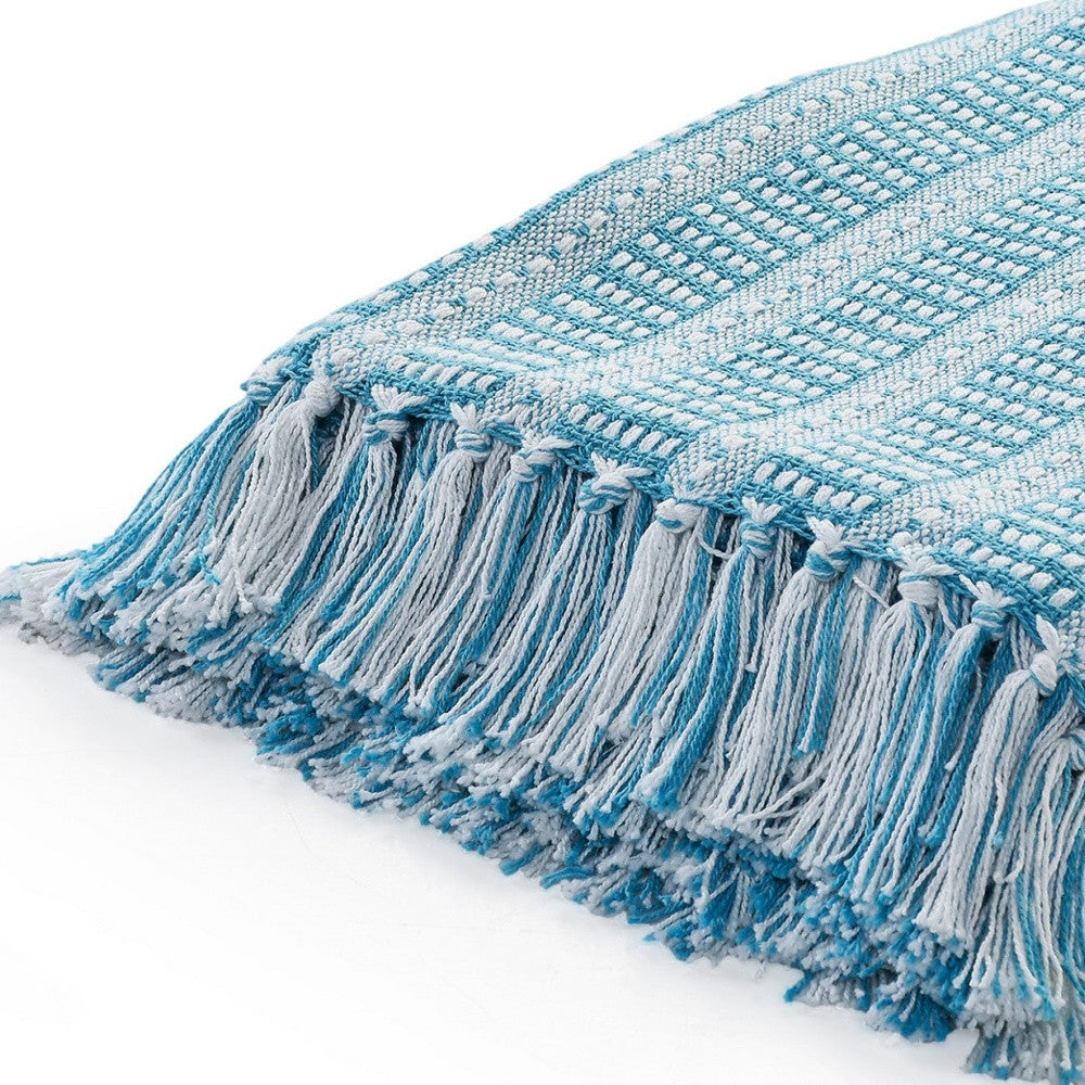 Blue and White Woven Cotton Striped Throw Blanket