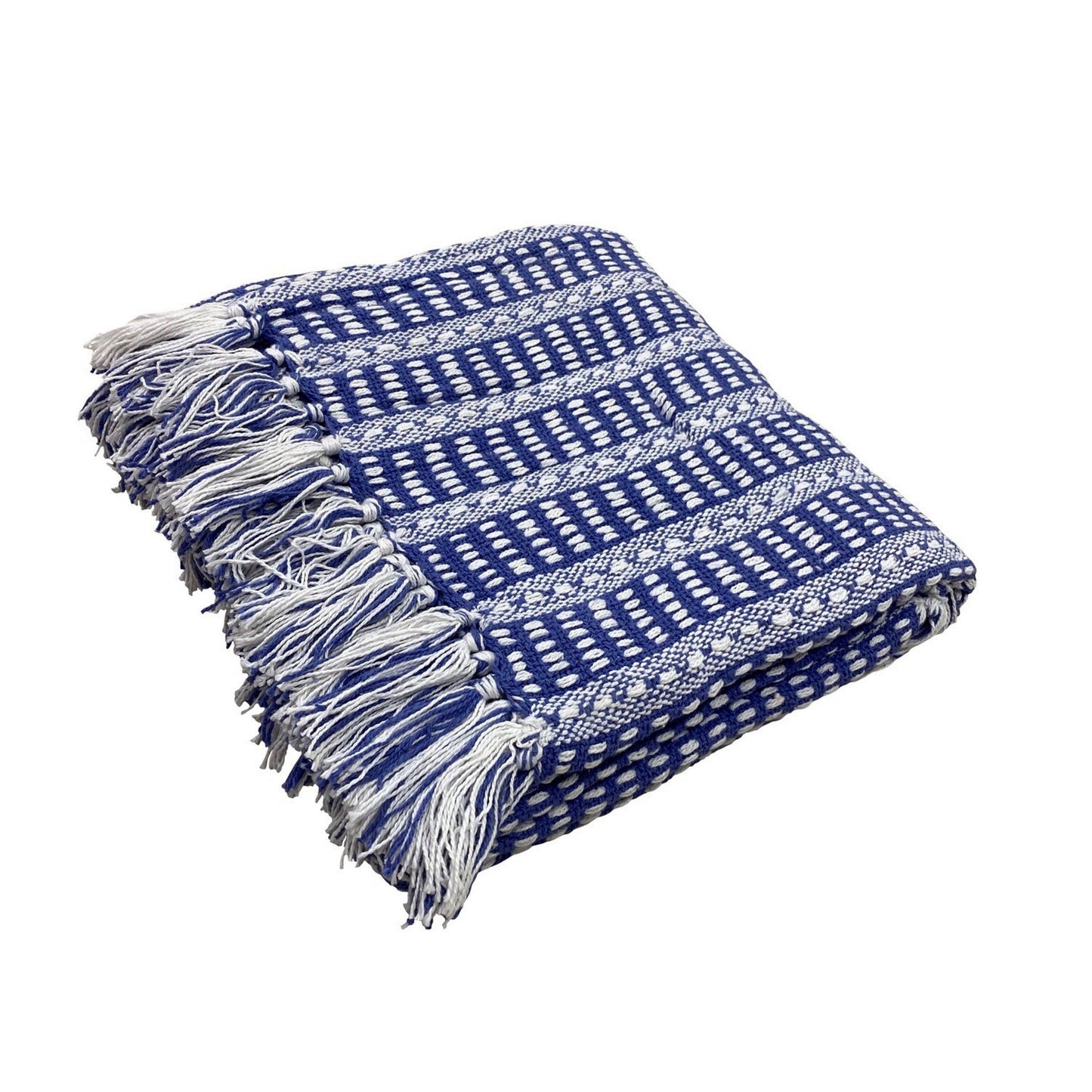 Blue and White Woven Cotton Striped Throw Blanket