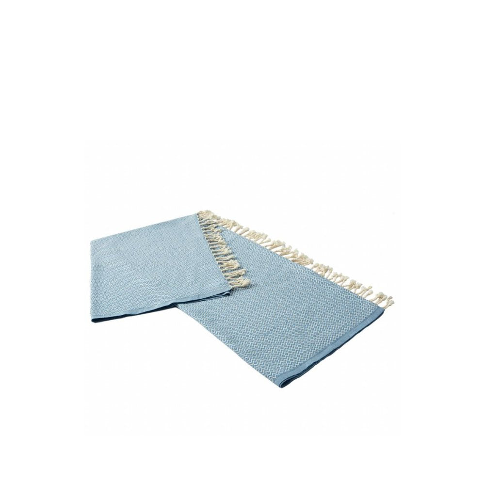 50" X 60" Blue and White Woven Cotton Geometric Throw Blanket with Fringe