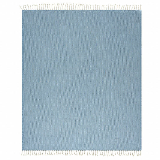 50" X 60" Blue and White Woven Cotton Geometric Throw Blanket with Fringe