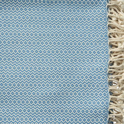 50" X 60" Blue and White Woven Cotton Geometric Throw Blanket with Fringe