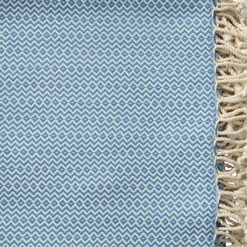 50" X 60" Blue and White Woven Cotton Geometric Throw Blanket with Fringe