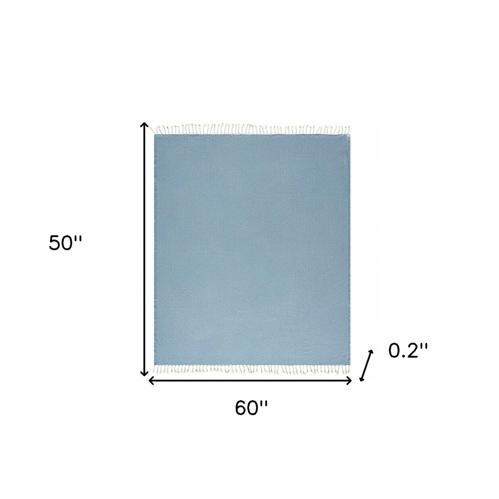 50" X 60" Blue and White Woven Cotton Geometric Throw Blanket with Fringe