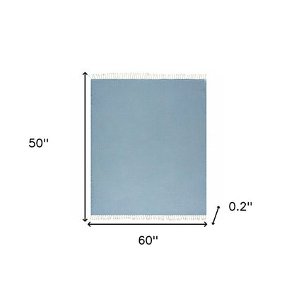 50" X 60" Blue and White Woven Cotton Geometric Throw Blanket with Fringe